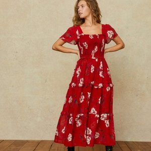 🌹 Christy Dawn TAMARA in Painted Ruby 🌹 Smocked Tulip Sleeve Floral Dress